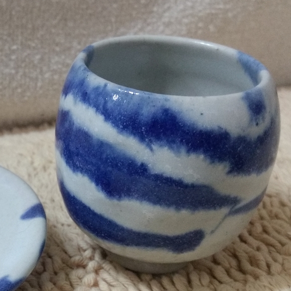 WHITEFISH POTTERY Miniature Vase & Plate Cobalt Blue Swirl Glaze 2007 Studio - Picture 4 of 8
